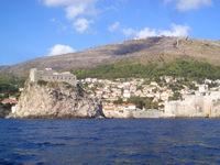 View of Fortress Lovrijenac and Dubrovnik City walls with Srdj hill in background